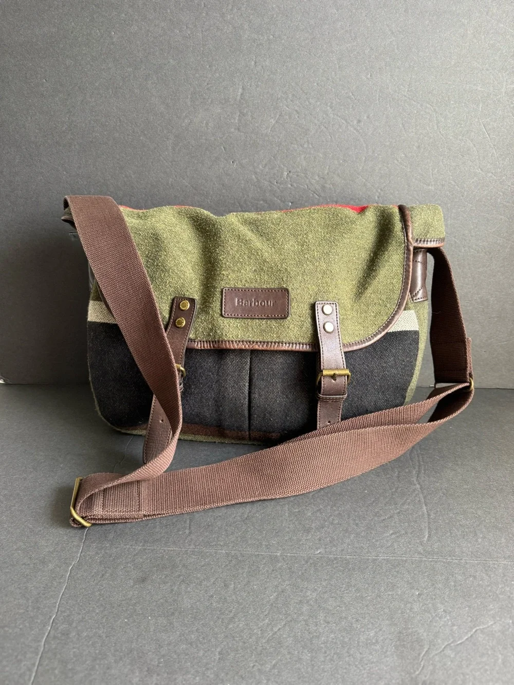 Barbour‎ Messenger Bag Blanket Wool Striped Crossbody Briefcase Work Unisex Mens